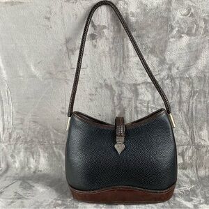Vintage Brighton Purse Black Pebbled Leather Brown Embossed Croc Hearts Braided